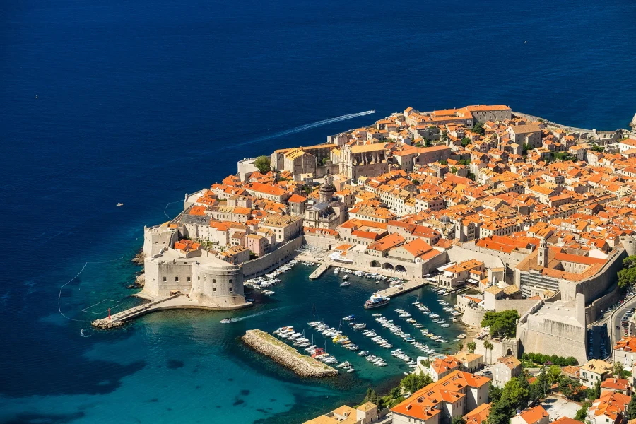 Conventa Back 0005 Dubrovnik Croatia View Old Town From High Mountain Top View Rocks Old Castle Blue Sea Vacation Advent